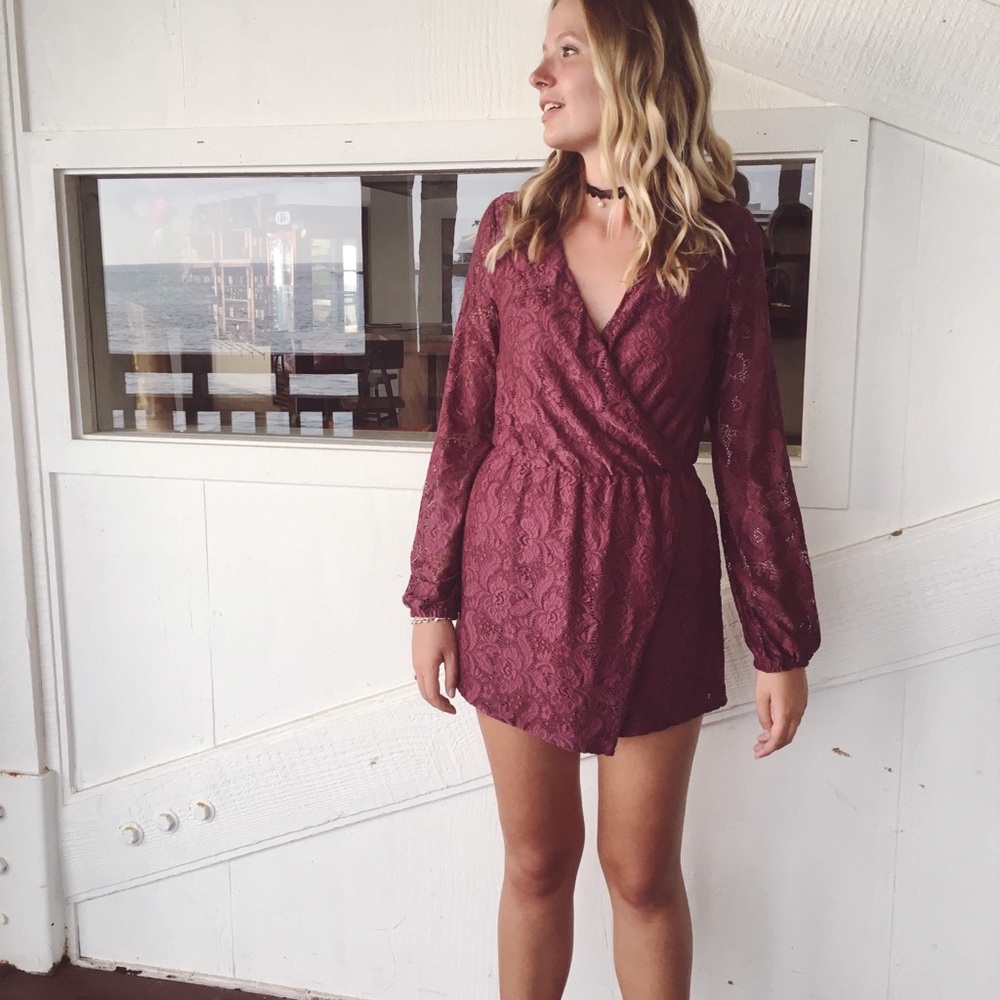 Lacy Maroon Pink Romper Skort